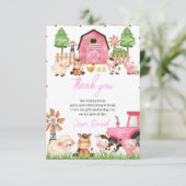 Carte De Remerciements Animaux de ferme roses fête d'anniversaire (Debout devant)