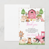 Carte De Remerciements Animaux de ferme roses fête d'anniversaire (Devant / Derrière)