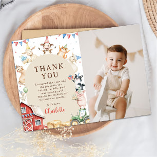 Carte De Remerciements Animaux de ferme roses mignons Photo d'anniversair