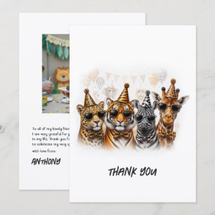 Carte De Remerciements Animaux de fête amusants Safari Enfants Anniversai