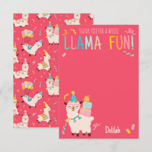 Carte De Remerciements Animaux de Fête Animaux Lama Anniversaire Filles R