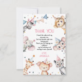 Carte De Remerciements Animaux de fête mignonne safari fille anniversaire (Devant)