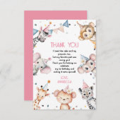 Carte De Remerciements Animaux de fête mignonne safari fille anniversaire (Devant / Derrière)