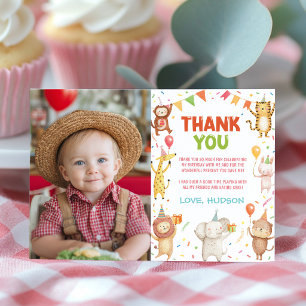 Carte De Remerciements Animaux de Fête Photo d'Anniversaire