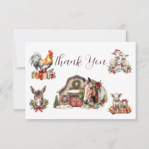 Carte De Remerciements Animaux de la ferme d'hiver Noël