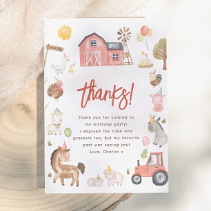Carte De Remerciements Animaux de la Ferme Photo Anniversaire