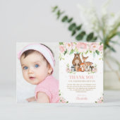 Carte De Remerciements Animaux de la forêt Fleur rose Fille 1er anniversa (Debout devant)