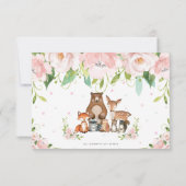Carte De Remerciements Animaux de la forêt Fleur rose Fille 1er anniversa (Dos)