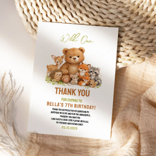 Carte De Remerciements Animaux de la forêt sauvage Premier anniversaire