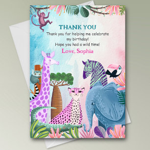 Carte De Remerciements Animaux de la jungle de safari anniversaire fille