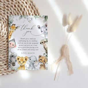 Carte De Remerciements Animaux de la jungle, Safari, Sauvage, Premier Ann