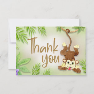 Carte De Remerciements Animaux de la Jungle Singe Bébé Garçon Shower Merc