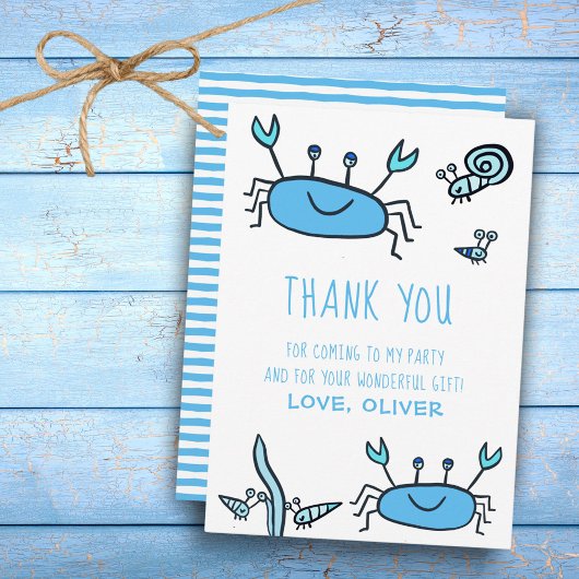 Carte De Remerciements Animaux de mer Crabe Bleu Mignon Garçon Anniversai