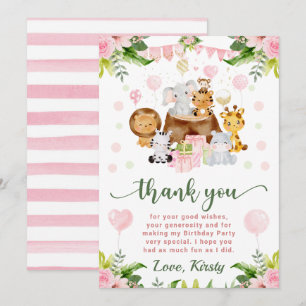 Carte De Remerciements Animaux de Safari Jungle Aquarelle Anniversaire En