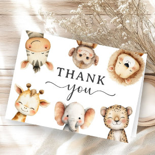 Carte De Remerciements Animaux de Safari Jungle Baby Shower Remerciement