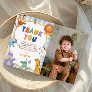 Carte De Remerciements Animaux de safari mignons garçon 1er anniversaire