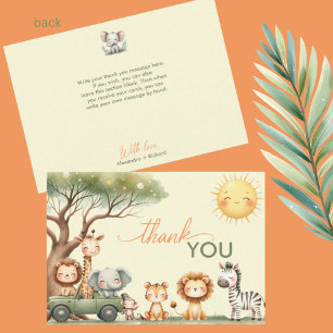 Carte De Remerciements Animaux de safari mignons pour une fête de bébé de
