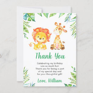 Carte De Remerciements Animaux de safari sauvage de la jungle Lion Enfant
