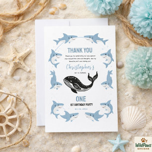 Carte De Remerciements Animaux marins Requin 1er anniversaire   Sous l'oc