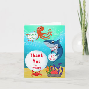 Carte De Remerciements Animaux sous-marins Anniversaire Enfant 