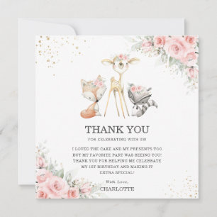 Carte De Remerciements Animaux Whimsical Woodland Rose Floral Anniversair