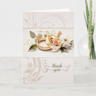 Carte De Remerciements Anneaux de mariage en or Mariée et marié Mariage