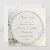 Carte De Remerciements Anneaux de mariage, roses, colombes et dentelle Me (Dos)