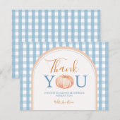 Carte De Remerciements Anniversaire 1 an Boho Bleu Gingham Citrouille (Devant / Derrière)