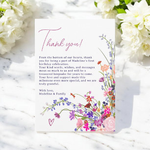 Carte De Remerciements Anniversaire 1 an Fleurs Modernes Mignonnes