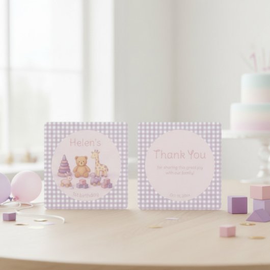 Carte De Remerciements Anniversaire 1 an Gingham Lavande