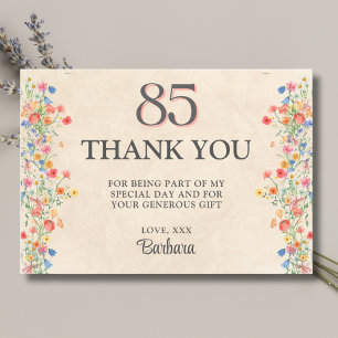 Carte De Remerciements Anniversaire 85 ans - Élégante fleur sauvage 85 an