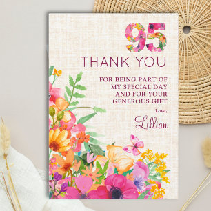 Carte De Remerciements Anniversaire 95 ans : Jardin Floral Élégant de Rem