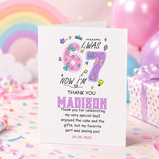 Carte De Remerciements Anniversaire arc-en-ciel 7 ans | “J'avais 6 ans, m