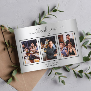 Carte De Remerciements Anniversaire argent script photo homme homme homme