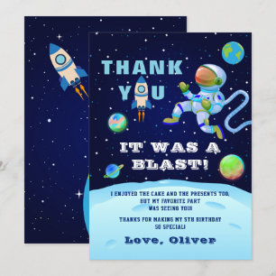 Carte De Remerciements Anniversaire Astronaute Bleu Terre Espace