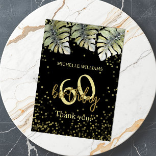 Carte De Remerciements Anniversaire Calligraphie Paume Or Paillettes Élég