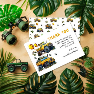 Carte De Remerciements Anniversaire Camion Monstre Safari Garçons Jumeaux