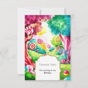 Carte De Remerciements Anniversaire Candyland Aquarelle Pailletée
