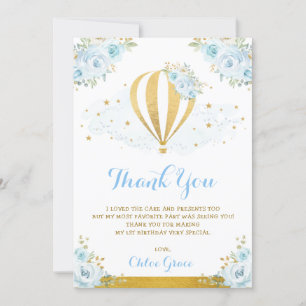 Carte De Remerciements Anniversaire chaud floral de ballon à air d'or de
