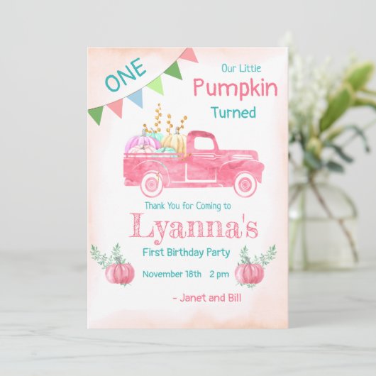 Carte De Remerciements Anniversaire citrouille, Citrouille, Premier Anniv (Debout devant)