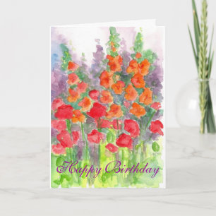 Carte De Remerciements Anniversaire d'aquarelle de fleur de Gladiola de