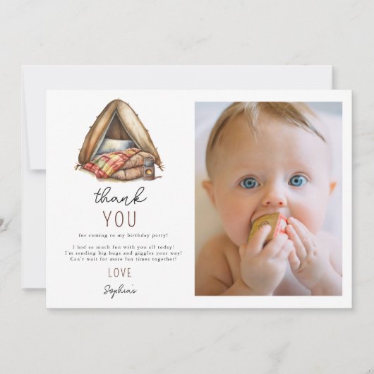 Carte De Remerciements Anniversaire de campeur en forêt d'aventure (Devant)