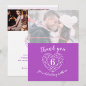 Carte De Remerciements Anniversaire de coeur pourpre d'améthyste 6 ans de (Devant / Derrière)