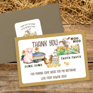 Carte De Remerciements Anniversaire de enfant des animaux de ferme et des