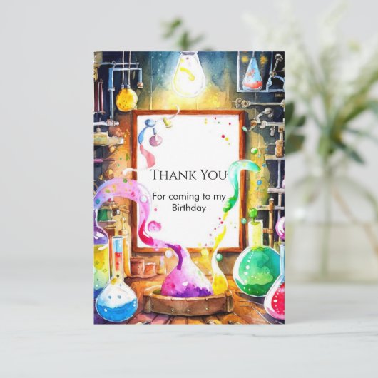 Carte De Remerciements Anniversaire de jeune scientifique en chimie encha (Debout devant)