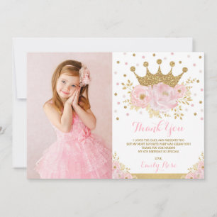 Carte De Remerciements Anniversaire de la princesse Royale d'or rose