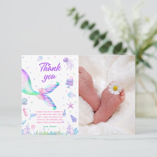 Carte De Remerciements Anniversaire de la sirène rose violet (Debout devant)