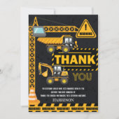 Carte De Remerciements Anniversaire de l'excavatrice en construction (Devant)