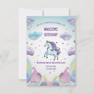 Carte De Remerciements Anniversaire de licorne magique bleue et violette