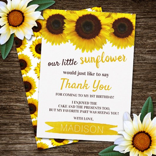 Carte De Remerciements Anniversaire de Little Sunflower